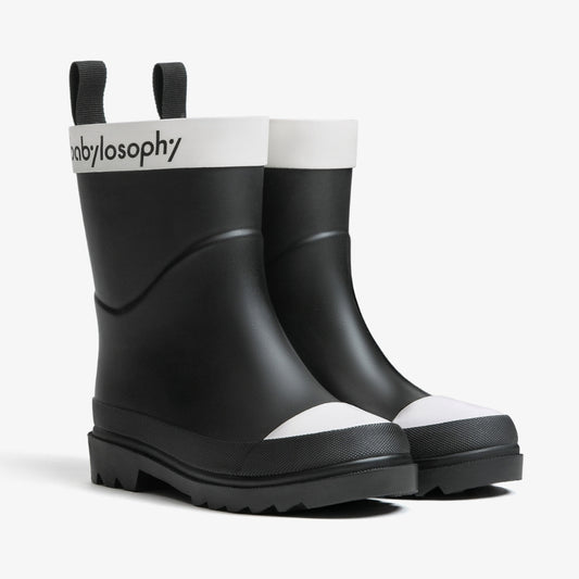Babylosophy Classic Kids' Natural Rubber Rain Boots - Black Matt (UK Sizes 3-13) - babylosophy
