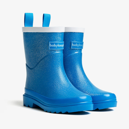 Babylosophy Morden Kids’ Natural Rubber Rain Boots – Blue Glitter (UK Sizes 3–13) - babylosophy