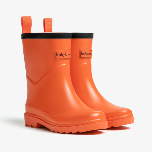 Babylosophy Morden Kids’ Natural Rubber Rain Boots – Orange Gloss (UK Sizes 3–13) - babylosophy