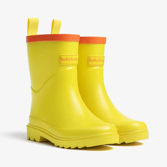 Babylosophy Morden Kids’ Natural Rubber Rain Boots – Yellow Gloss (UK Sizes 3–13) - babylosophy