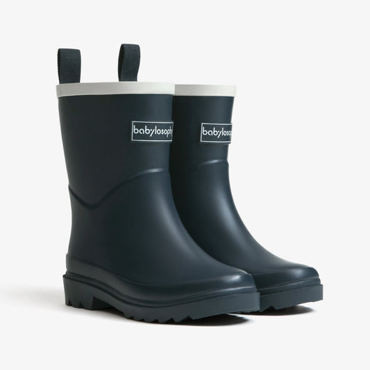 Babylosophy Morden Kids’ Natural Rubber Rain Boots – Black Matt (UK Sizes 3–13) - babylosophy