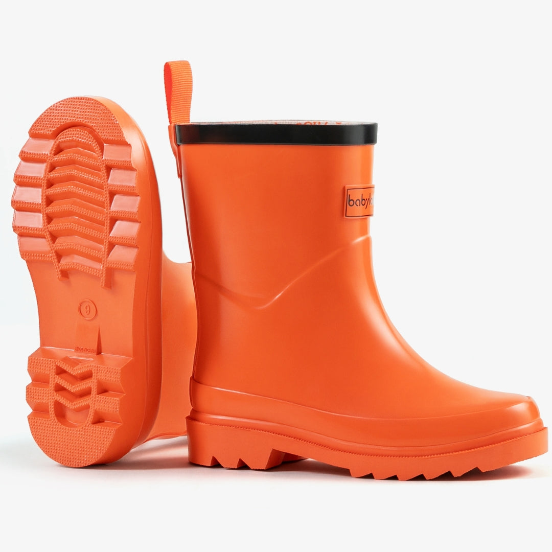 Babylosophy Morden Kids’ Natural Rubber Rain Boots – Orange Gloss (UK Sizes 3–13) - babylosophy